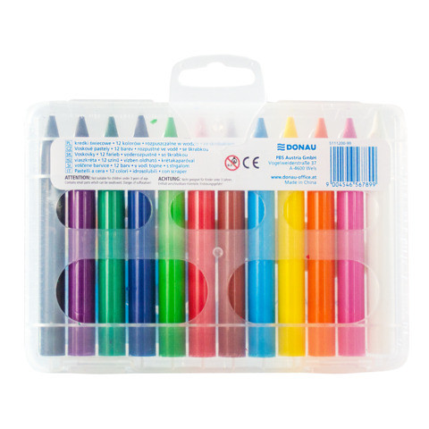 Pastelli a cera acquerellabili Donau - astuccio appendibile trasparente da 12 colori assortiti - 322300